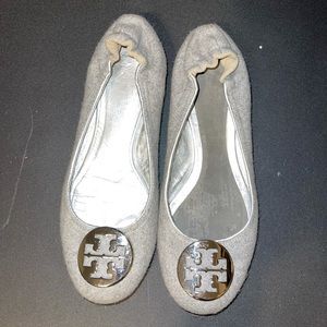 Tory Burch-Gray Wool Flannel Reva Ballet Flats